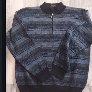 Vintage Demeter Men's Black and Blue Zip Up Sweater